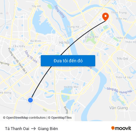 Tả Thanh Oai to Giang Biên map