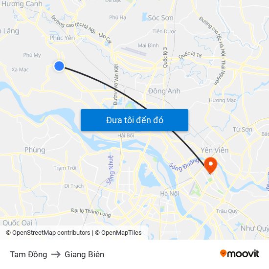 Tam Đồng to Giang Biên map
