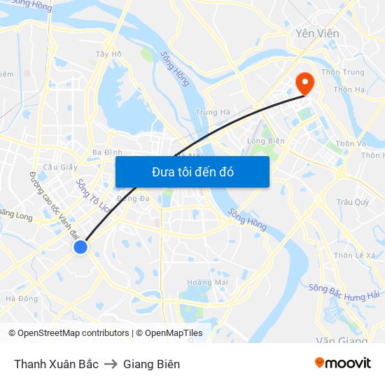 Thanh Xuân Bắc to Giang Biên map