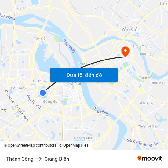 Thành Công to Giang Biên map