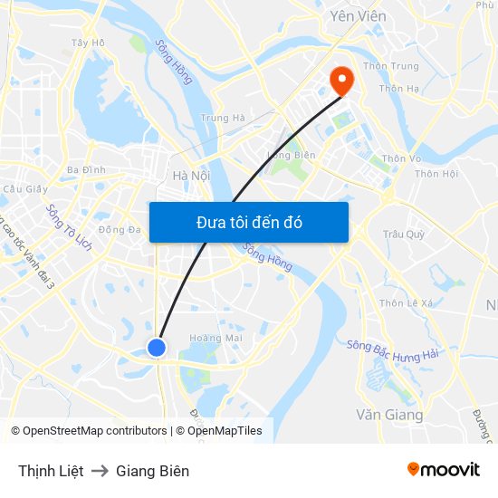 Thịnh Liệt to Giang Biên map