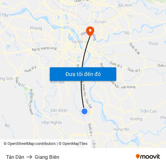 Tân Dân to Giang Biên map