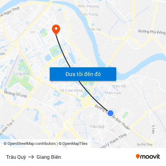 Trâu Quỳ to Giang Biên map