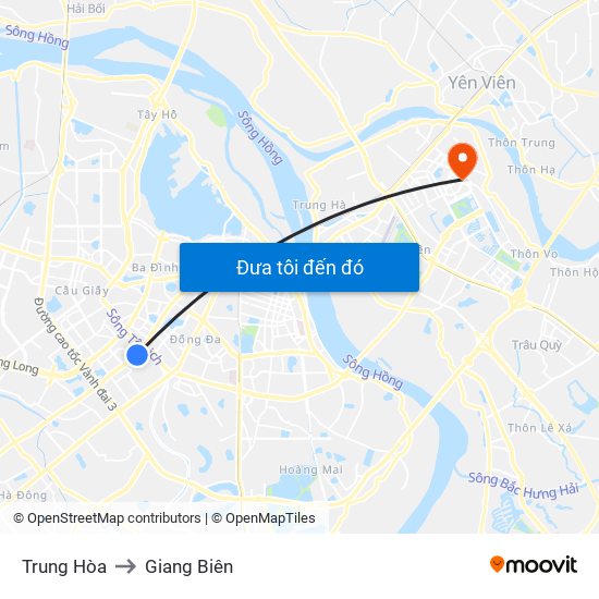 Trung Hòa to Giang Biên map