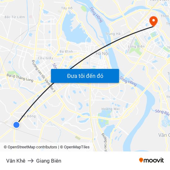 Văn Khê to Giang Biên map