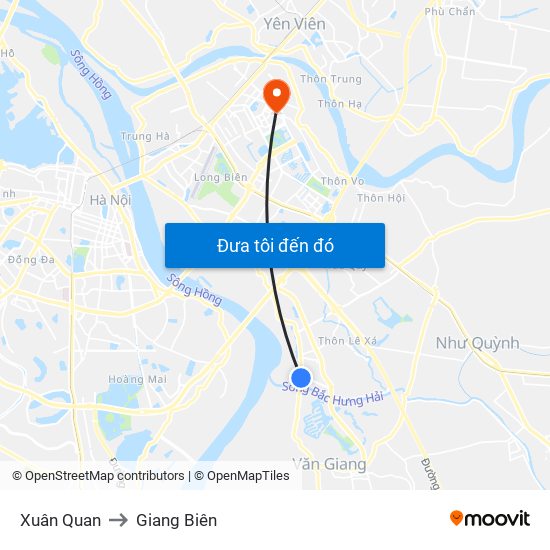 Xuân Quan to Giang Biên map