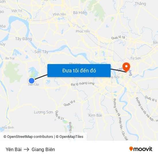 Yên Bài to Giang Biên map