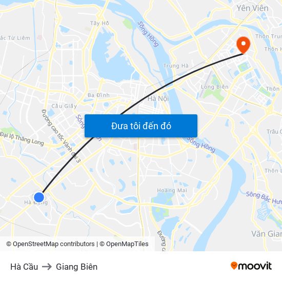 Hà Cầu to Giang Biên map