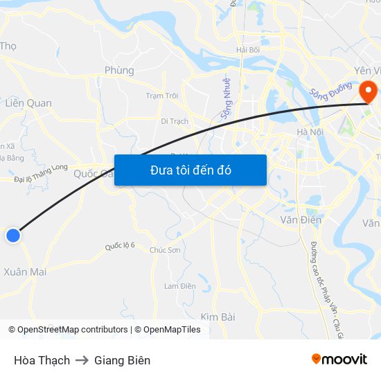 Hòa Thạch to Giang Biên map