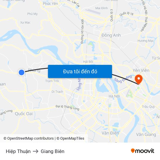 Hiệp Thuận to Giang Biên map