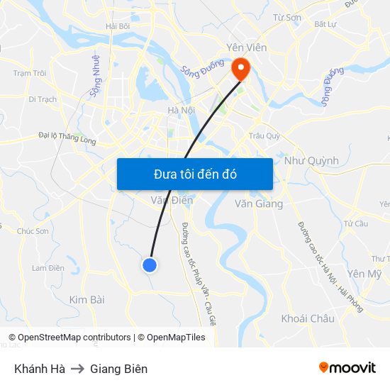 Khánh Hà to Giang Biên map