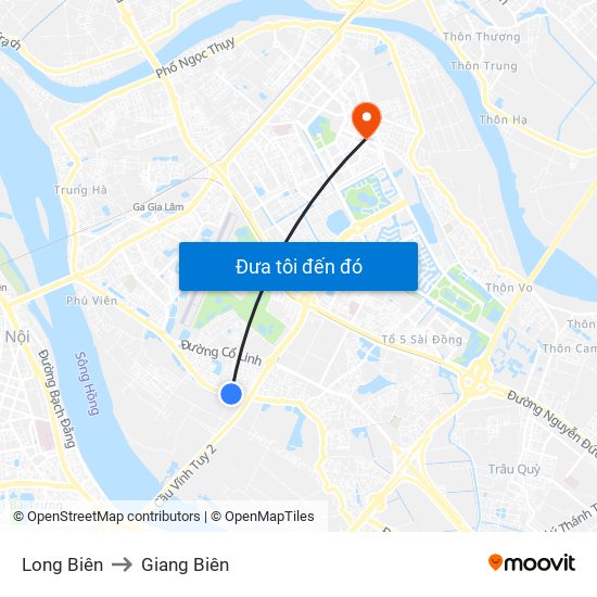 Long Biên to Giang Biên map