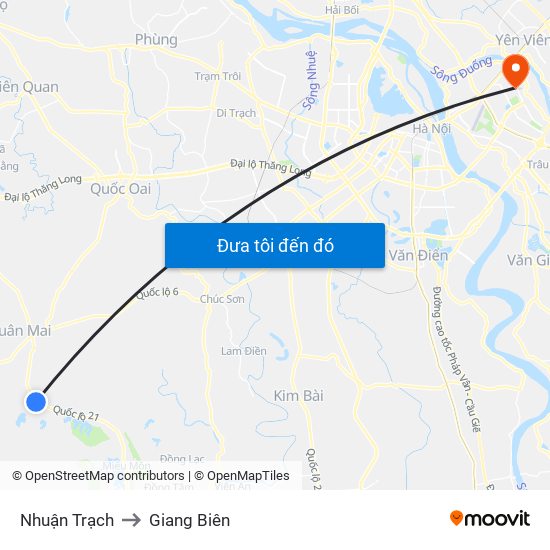 Nhuận Trạch to Giang Biên map