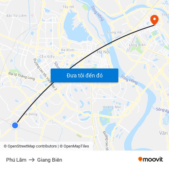 Phú Lãm to Giang Biên map