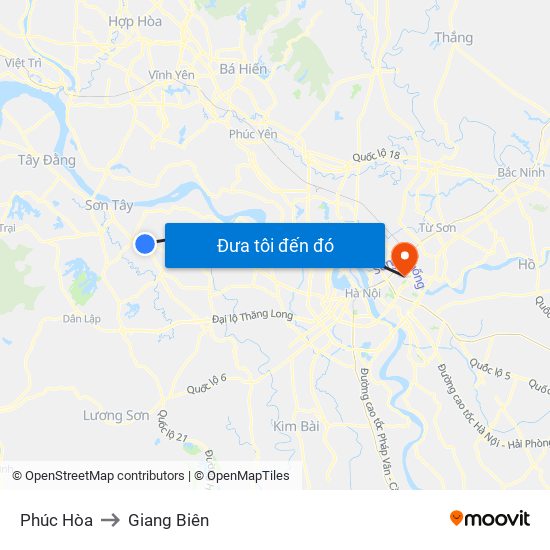 Phúc Hòa to Giang Biên map