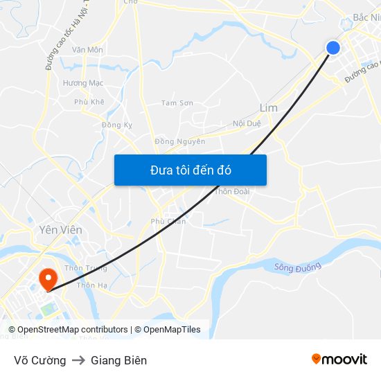 Võ Cường to Giang Biên map