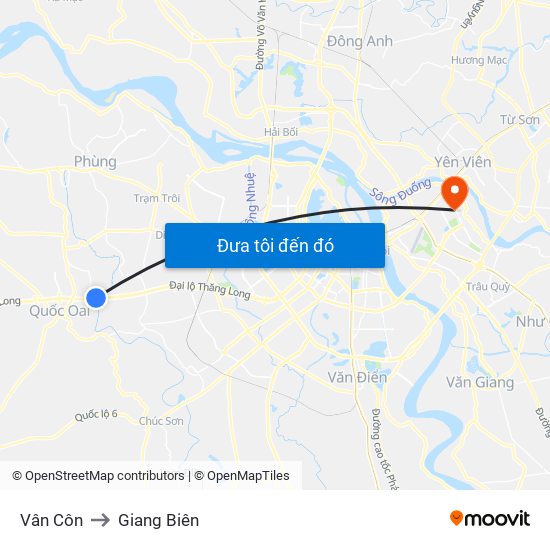 Vân Côn to Giang Biên map