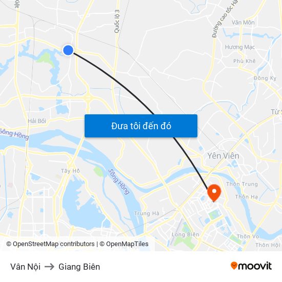 Vân Nội to Giang Biên map