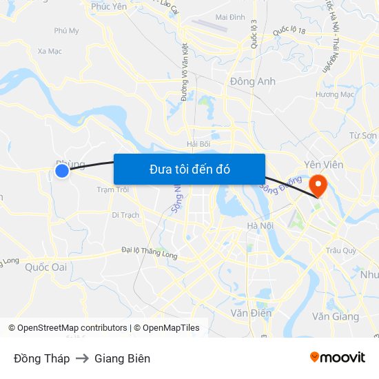 Đồng Tháp to Giang Biên map
