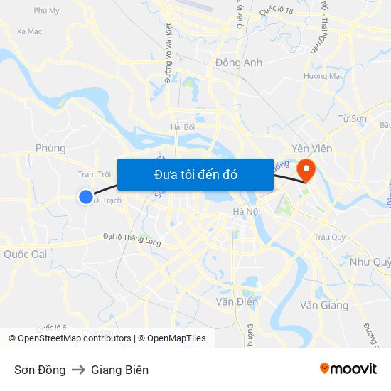 Sơn Đồng to Giang Biên map