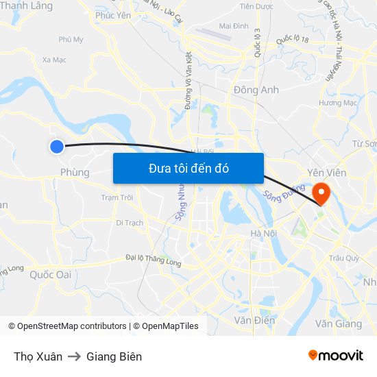 Thọ Xuân to Giang Biên map