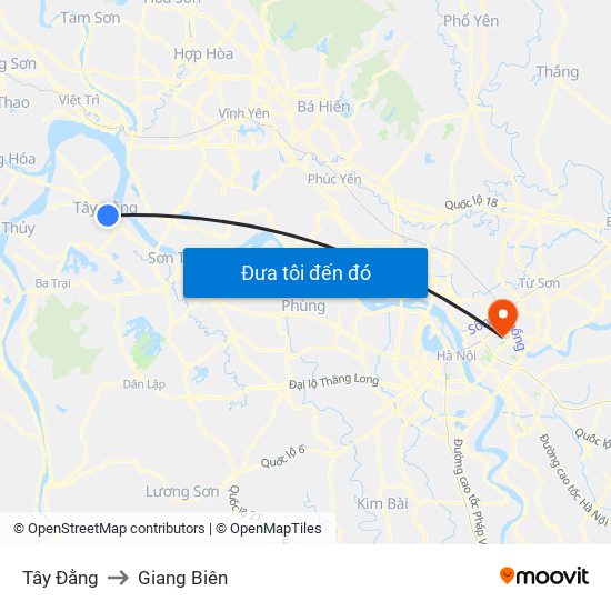 Tây Đằng to Giang Biên map