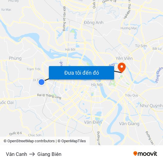 Vân Canh to Giang Biên map