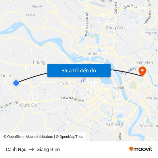Canh Nậu to Giang Biên map