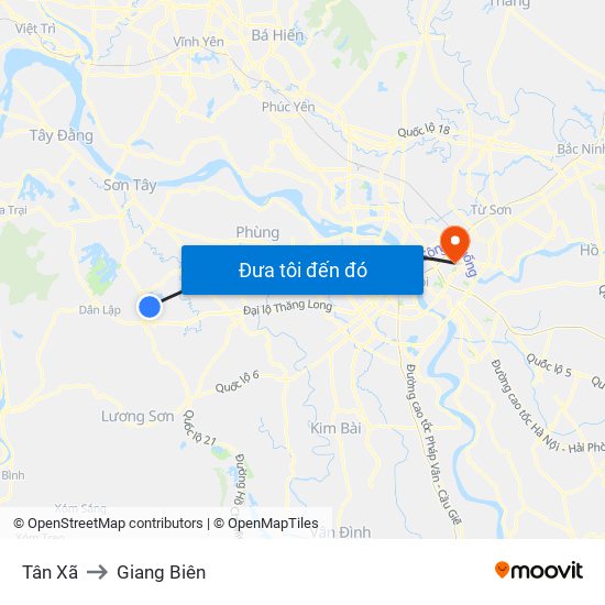 Tân Xã to Giang Biên map