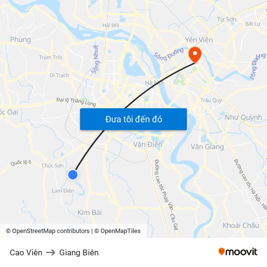 Cao Viên to Giang Biên map