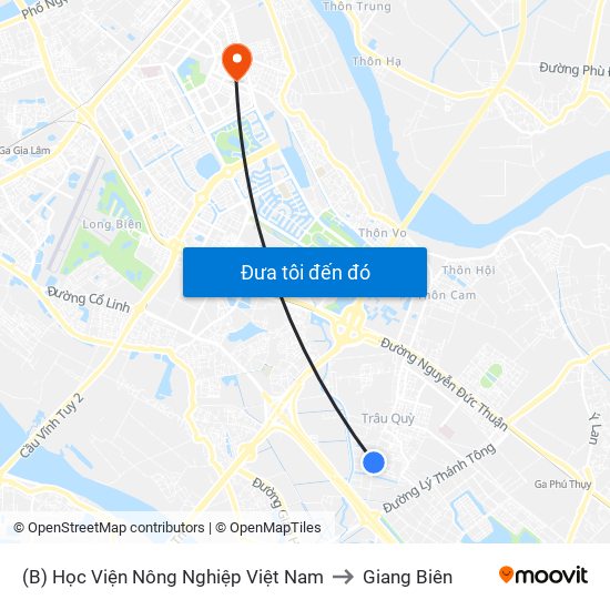 (B) Học Viện Nông Nghiệp Việt Nam to Giang Biên map