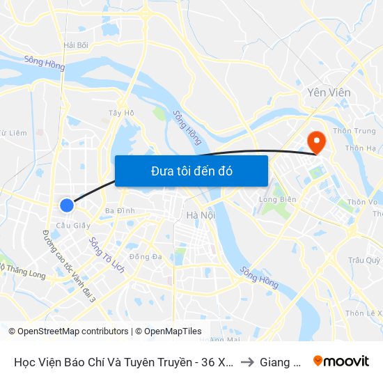 Học Viện Báo Chí Và Tuyên Truyền - 36 Xuân Thủy to Giang Biên map