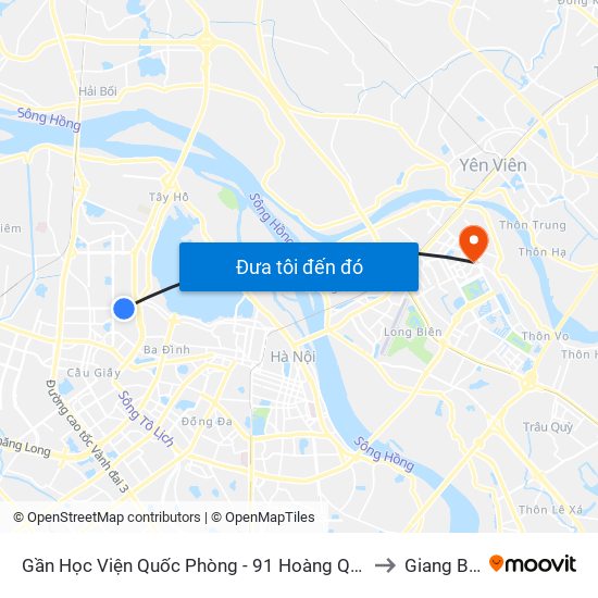 Gần Học Viện Quốc Phòng - 91 Hoàng Quốc Việt to Giang Biên map