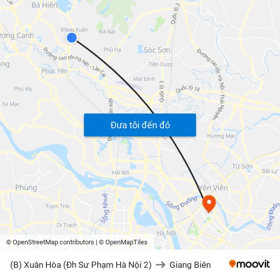 (B) Xuân Hòa (Đh Sư Phạm Hà Nội 2) to Giang Biên map