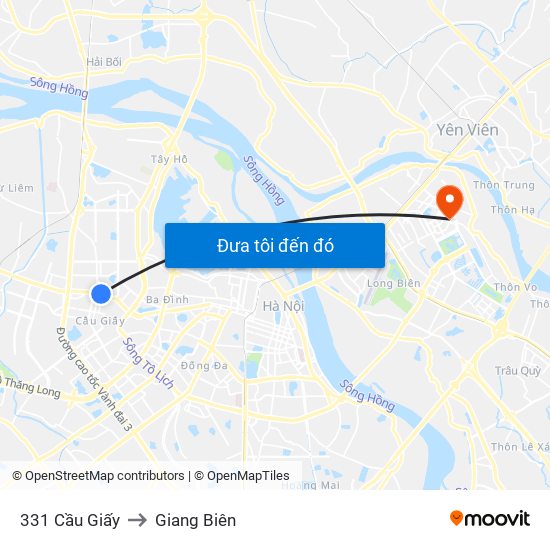 331 Cầu Giấy to Giang Biên map