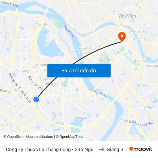 Công Ty Thuốc Lá Thăng Long - 235 Nguyễn Trãi to Giang Biên map