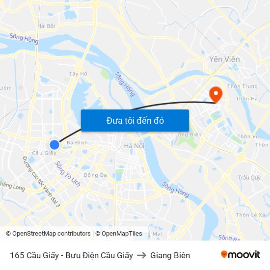 165 Cầu Giấy - Bưu Điện Cầu Giấy to Giang Biên map