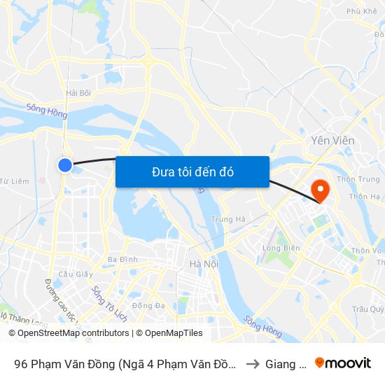 96 Phạm Văn Đồng (Ngã 4 Phạm Văn Đồng - Xuân Đỉnh) to Giang Biên map