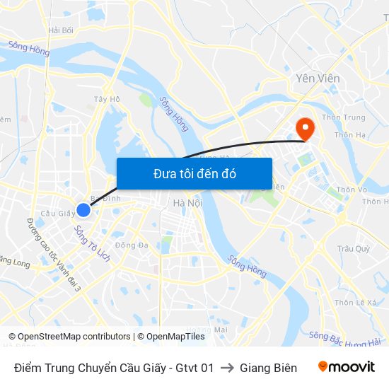 Điểm Trung Chuyển Cầu Giấy - Gtvt 01 to Giang Biên map