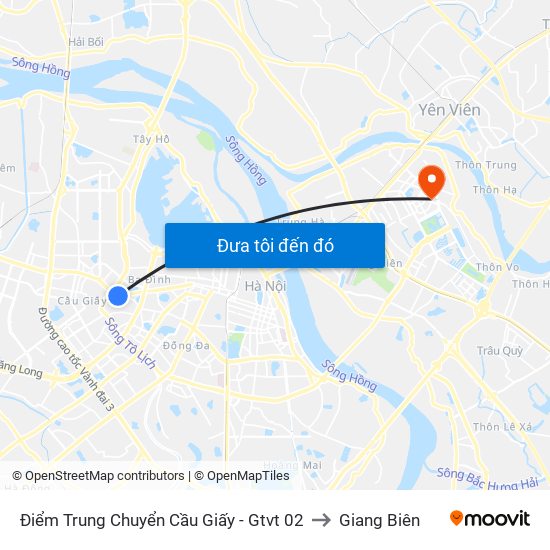 Điểm Trung Chuyển Cầu Giấy - Gtvt 02 to Giang Biên map