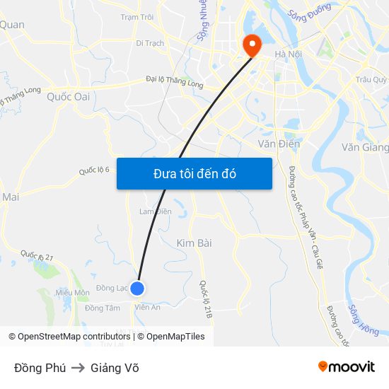 Đồng Phú to Giảng Võ map