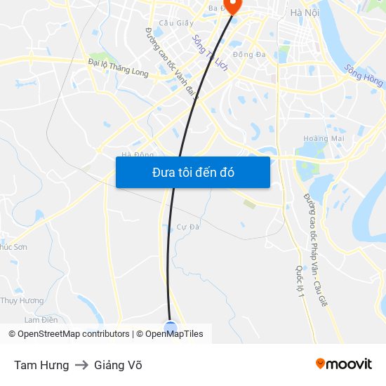 Tam Hưng to Giảng Võ map