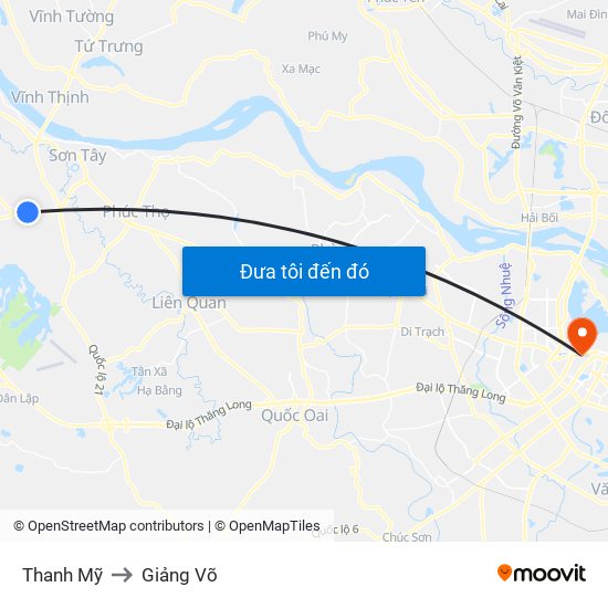 Thanh Mỹ to Giảng Võ map