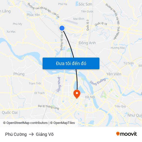 Phú Cường to Giảng Võ map