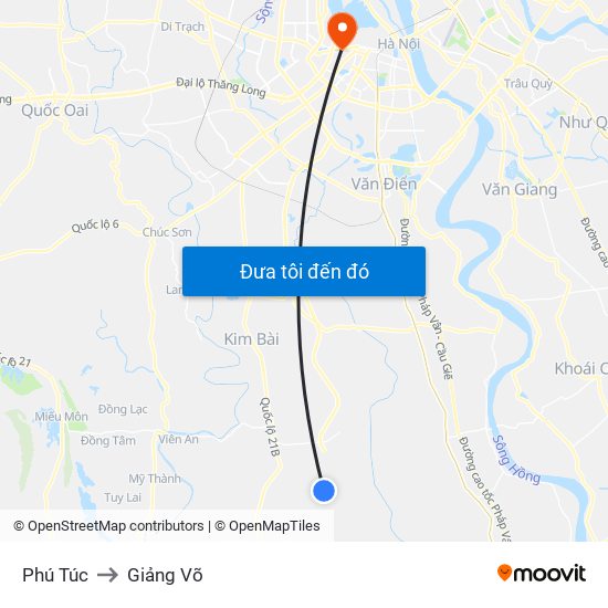 Phú Túc to Giảng Võ map