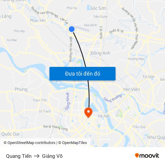 Quang Tiến to Giảng Võ map