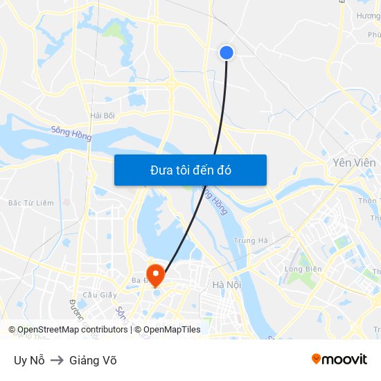 Uy Nỗ to Giảng Võ map