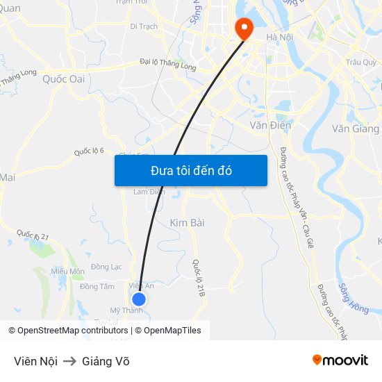 Viên Nội to Giảng Võ map