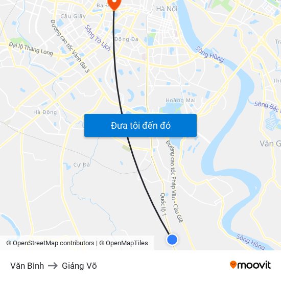 Văn Bình to Giảng Võ map