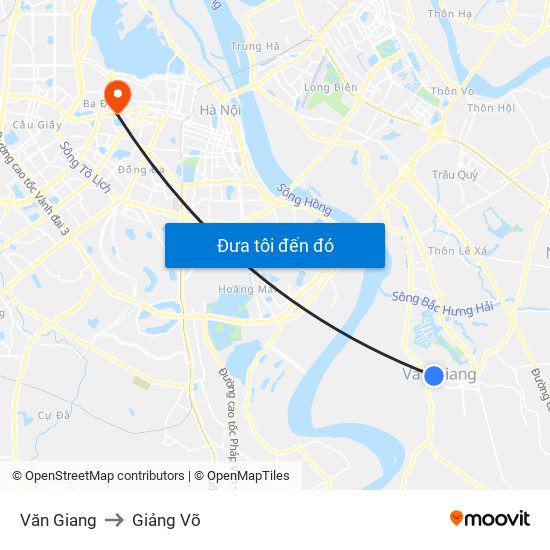 Văn Giang to Giảng Võ map